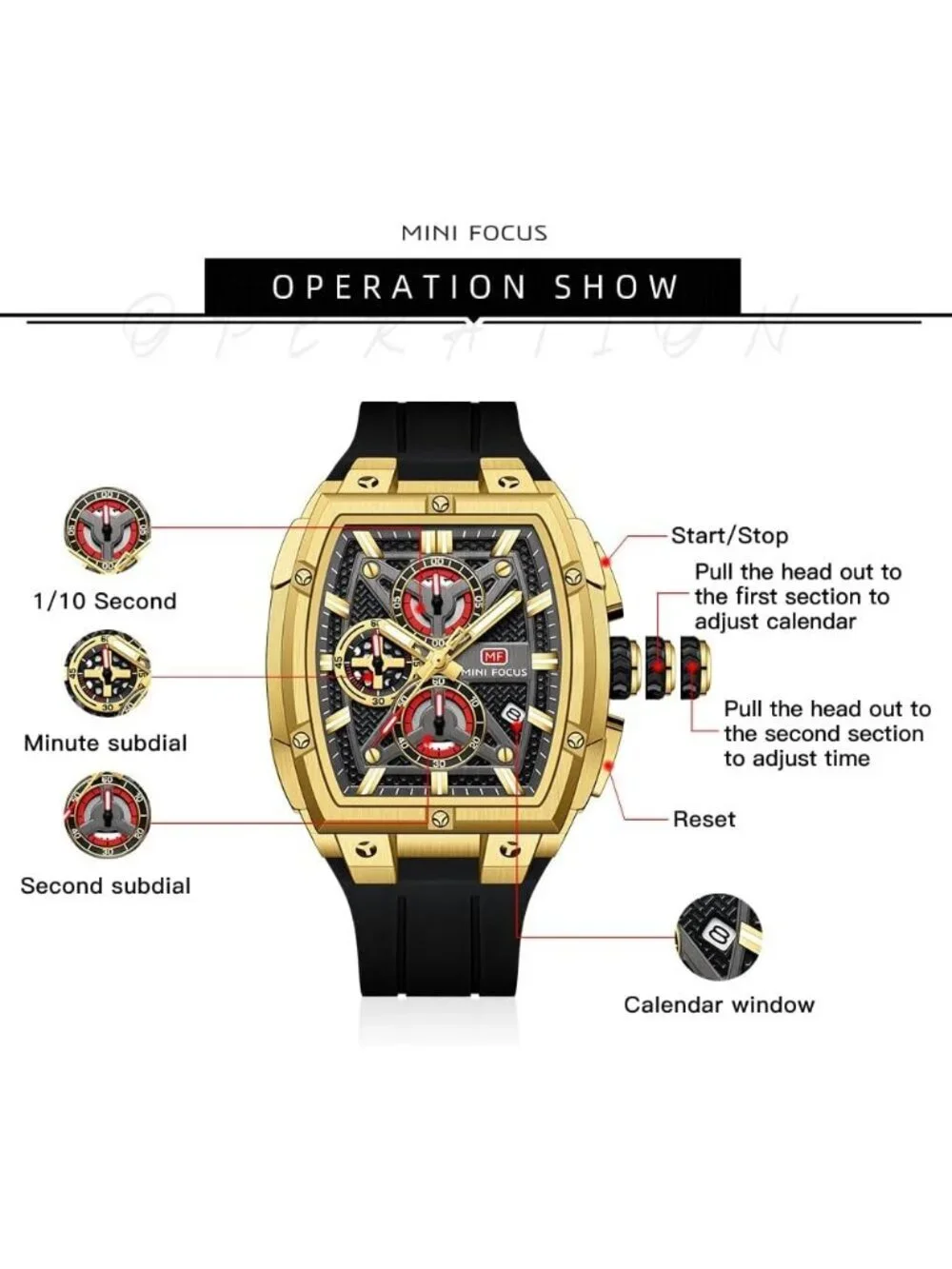 Men's Golden Analog Wrist Skeleton Tonneau Chronograph Ideal Enthusiasts Watch